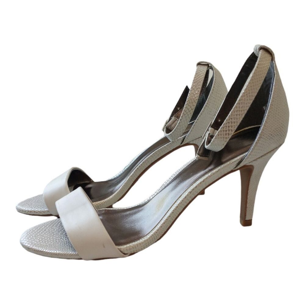 Women’s Silver Textured Open Toe Ankle Strap Stiletto Heel Sandals Size 7 - Picture 6 of 10